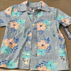 NWT! OshKosh B'gosh Blue and Orange Button Down Shirt with Floral Design. 5
